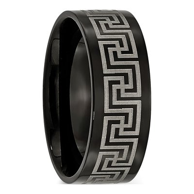 Black Titanium 8mm Black Greek Key Wedding Band – view 5