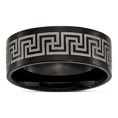 Black Titanium 8mm Black Greek Key Wedding Band