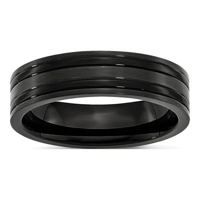 Black Titanium 6mm Grooved Comfort-Fit Wedding Band