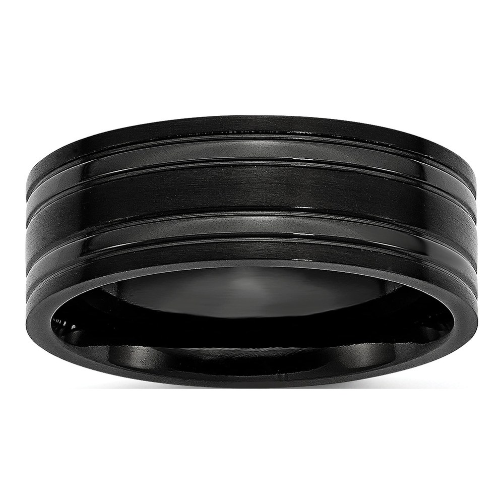 Black Titanium 8mm Grooved Comfort-Fit Wedding Band