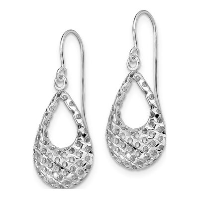 10K White Gold Textured Dangle Earrings – view 3