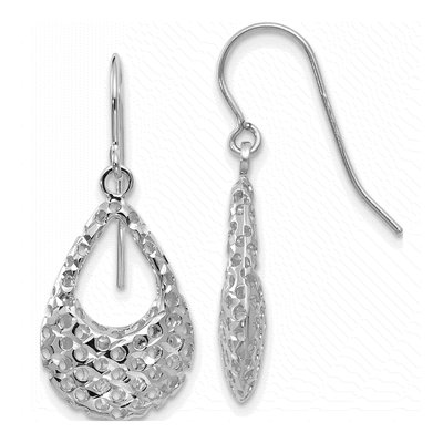 10K White Gold Textured Dangle Earrings