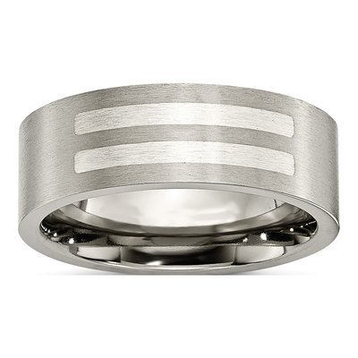 Titanium & Sterling Silver 8mm Flat Wedding Band