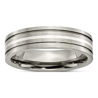 Titanium & Sterling Silver 6mm Grooved Wedding Band