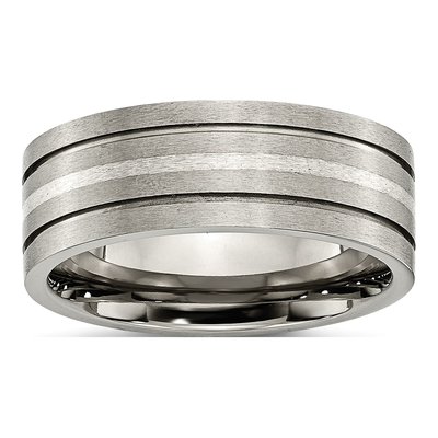 Titanium & Sterling Silver 8mm Grooved Wedding Band