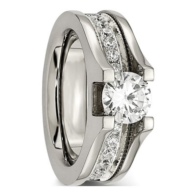Titanium & Sterling Silver CZ Engagement Ring – view 7