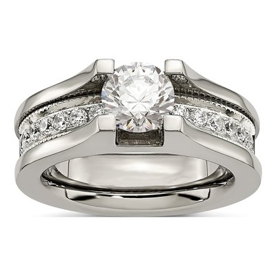 Titanium & Sterling Silver CZ Engagement Ring