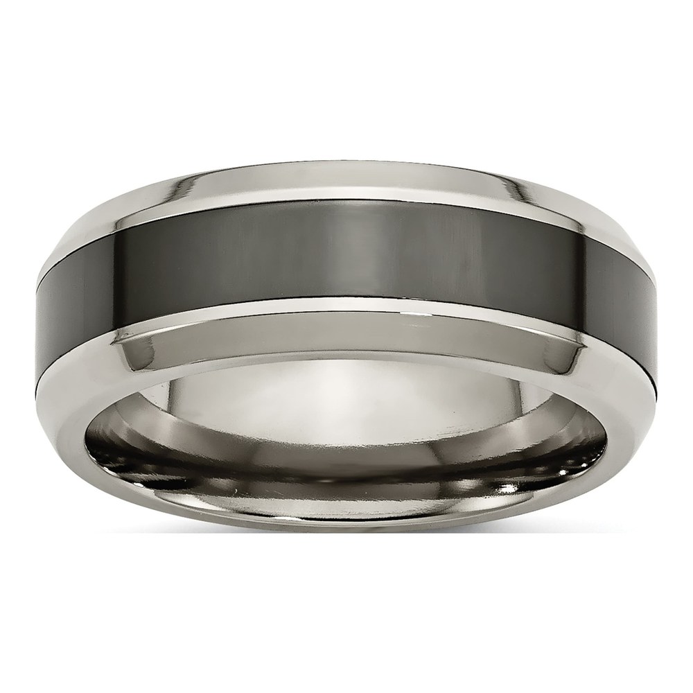 Titanium 8mm Black Ceramic Beveled Comfort-Fit Wedding Band