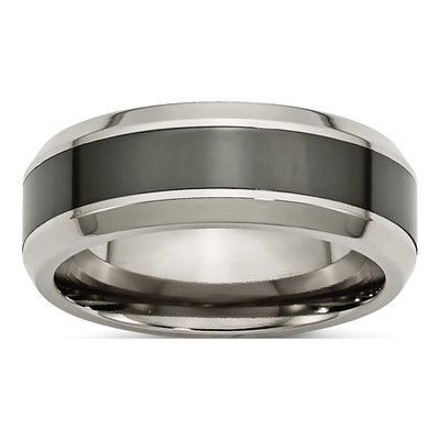Titanium 8mm Black Ceramic Beveled Comfort-Fit Wedding Band