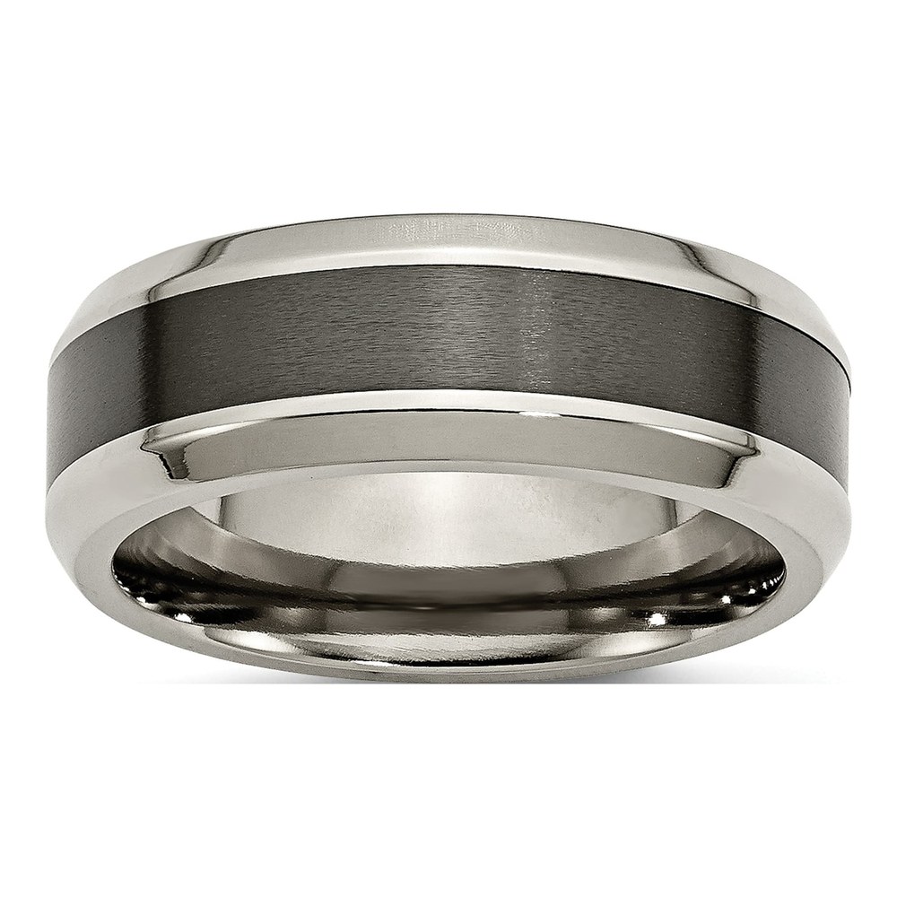 Titanium 8mm Black Ceramic Beveled Comfort-Fit Wedding Band