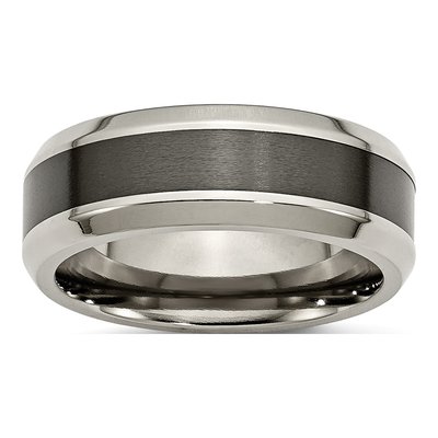 Titanium 8mm Black Ceramic Beveled Comfort-Fit Wedding Band