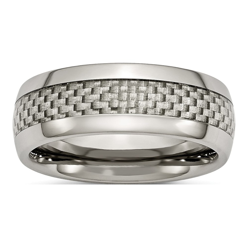 Chisel Titanium Polished With Grey Carbon Fiber Inlay 8mm Band