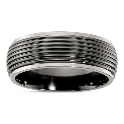 Titanium 8mm Black Grooved Wedding Band