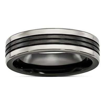Titanium 6mm Black Grooved Wedding Band