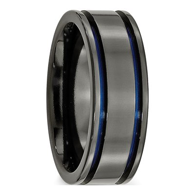 Titanium 8mm Black Blue Anodized Comfort-Fit Wedding Band – view 6