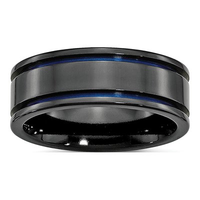 Titanium 8mm Black Blue Anodized Comfort-Fit Wedding Band
