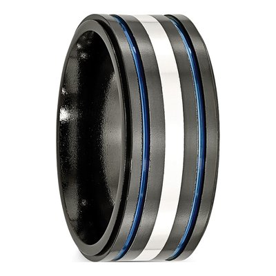 Titanium & Sterling Silver 10mm Black Blue Wedding Band – view 5