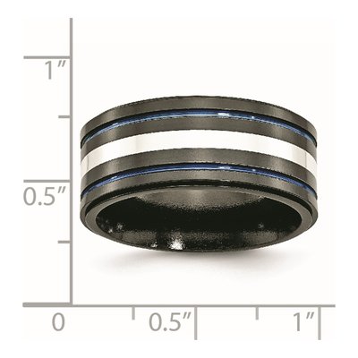Titanium & Sterling Silver 10mm Black Blue Wedding Band – view 7