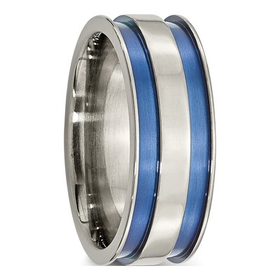 Titanium 8.5mm Blue Anodized Grooved Wedding Band – view 5