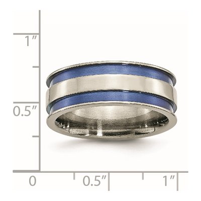 Titanium 8.5mm Blue Anodized Grooved Wedding Band – view 7