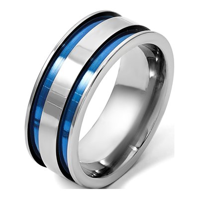 Titanium 8.5mm Blue Anodized Grooved Wedding Band – view 8
