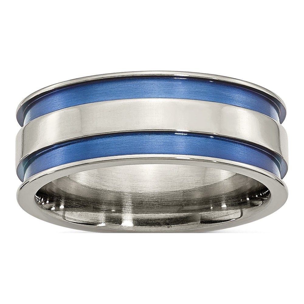 Titanium 8.5mm Blue Anodized Grooved Wedding Band