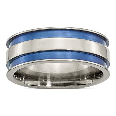 Titanium 8.5mm Blue Anodized Grooved Wedding Band