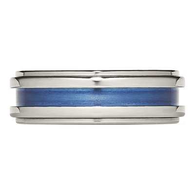 Titanium 8mm Blue Triple Groove Wedding Band – view 4