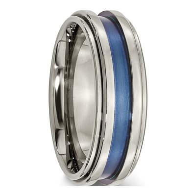 Titanium 8mm Blue Triple Groove Wedding Band – view 5