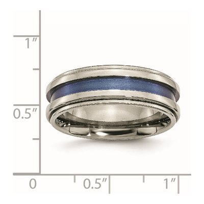 Titanium 8mm Blue Triple Groove Wedding Band – view 7