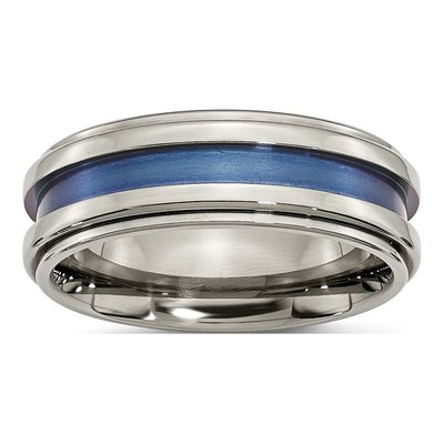 Titanium 8mm Blue Triple Groove Wedding Band