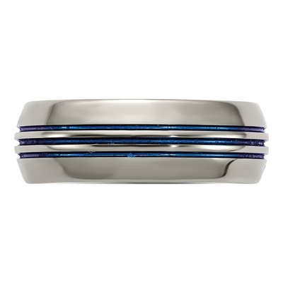Titanium 8mm Blue IP Grooved Wedding Band – view 4