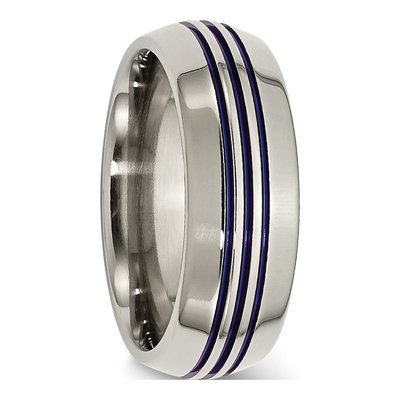 Titanium 8mm Blue IP Grooved Wedding Band – view 5