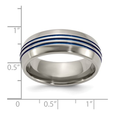Titanium 8mm Blue IP Grooved Wedding Band – view 7