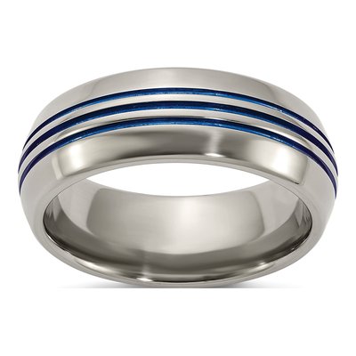 Titanium 8mm Blue IP Grooved Wedding Band