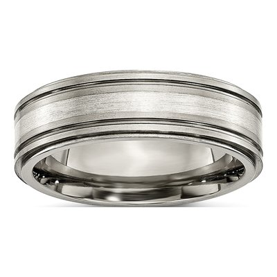 Titanium & Sterling Silver 7mm Argentium Ridged Wedding Band