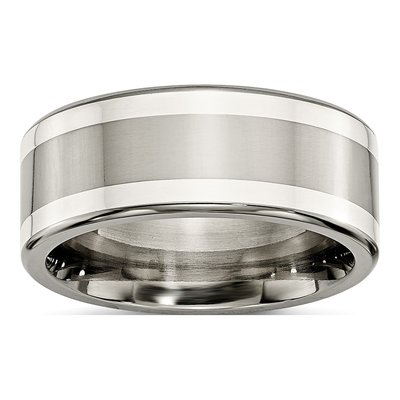 Titanium & Sterling Silver 9mm Argentium Inlay Wedding Band