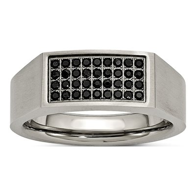 Black Titanium CZ Signet Ring