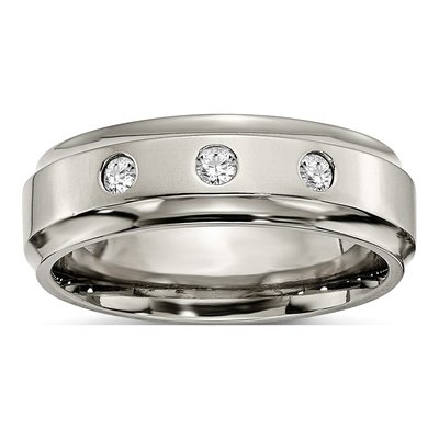 Titanium 1/5 ct tw Diamond Ridged Wedding Band