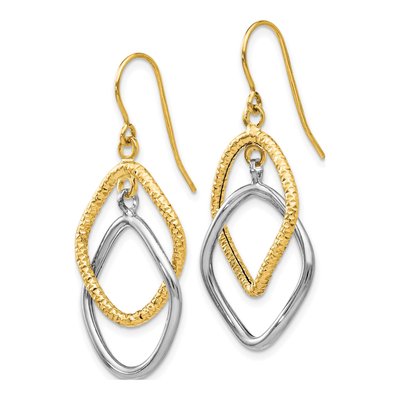 10K Two-Tone Gold Shepherd Hook Dangle Earrings – view 3