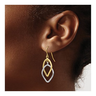 10K Two-Tone Gold Shepherd Hook Dangle Earrings – view 4