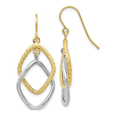 10K Two-Tone Gold Shepherd Hook Dangle Earrings