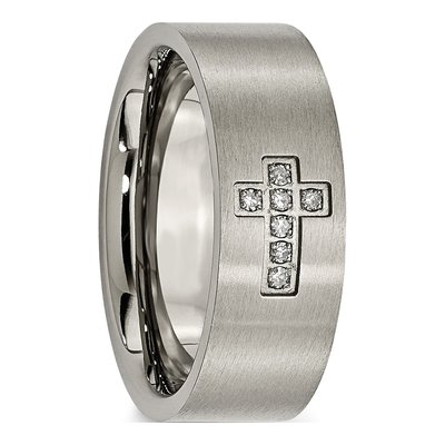 Titanium 1/15 ct tw Diamond Cross Wedding Band – view 6