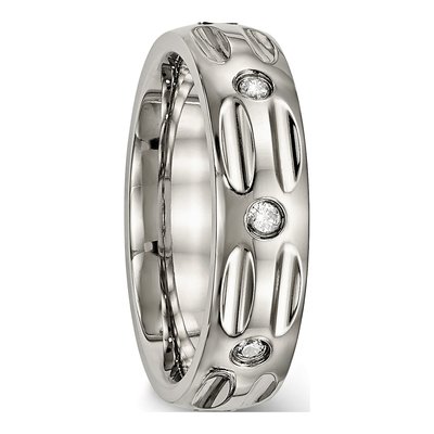 Titanium CZ Grooved Wedding Band – view 5