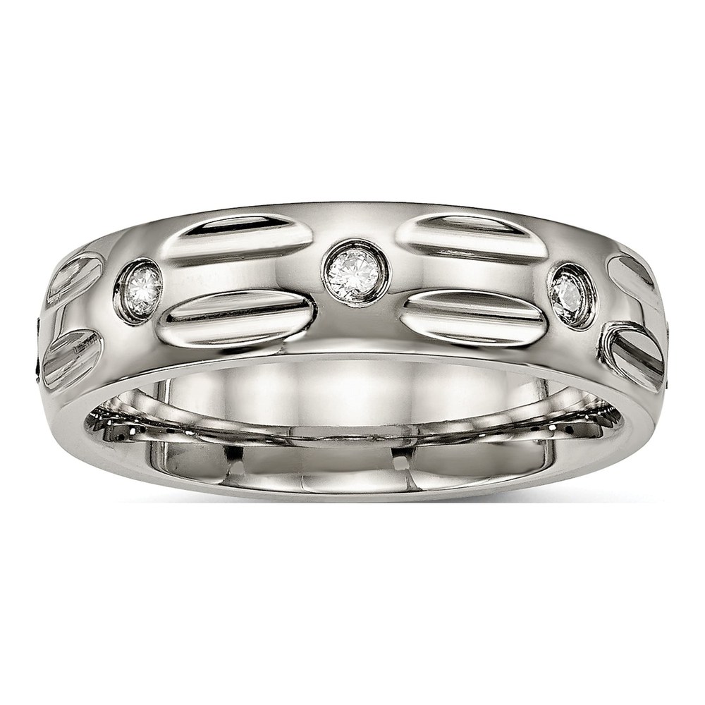 Titanium CZ Grooved Wedding Band