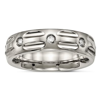 Titanium CZ Grooved Wedding Band