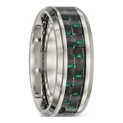 Titanium 8mm Black Green Carbon Fiber Comfort-Fit Wedding Band – view 5