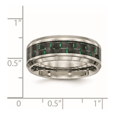 Titanium 8mm Black Green Carbon Fiber Comfort-Fit Wedding Band – view 7