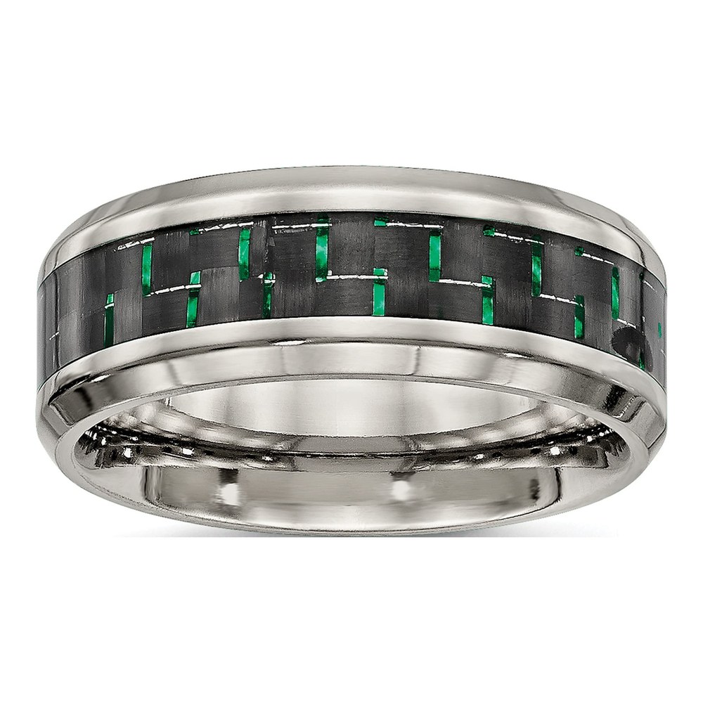 Titanium 8mm Black Green Carbon Fiber Comfort-Fit Wedding Band