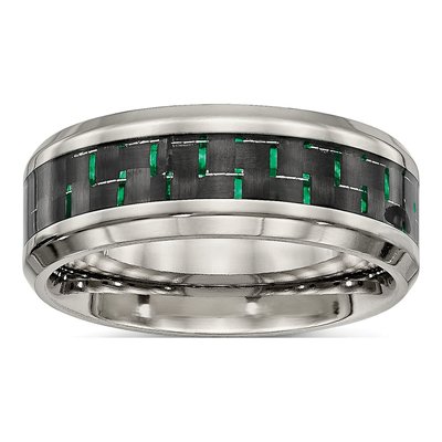 Titanium 8mm Black Green Carbon Fiber Comfort-Fit Wedding Band